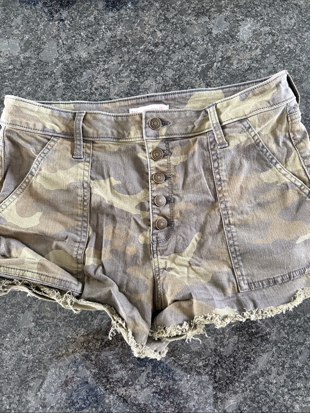 Women's Camo High Rise Utility Button-Front Shorts - Olive Camo - 15